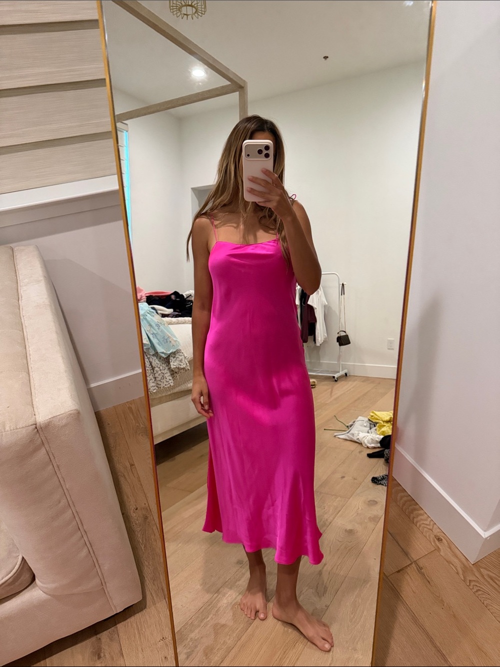 Dannijo Hot Pink 100% Silk Slip Midi Dress NWT